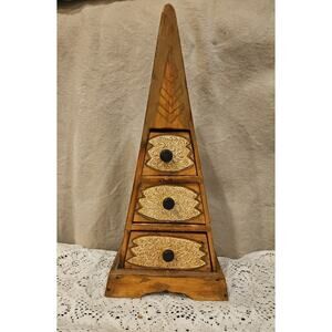 Vintage Wooden Pyramid Style Set of 3 Drawers Aztec Style 19"H x 8.5 W x 5.5"D